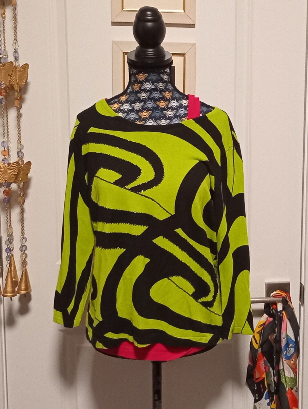 Green and black Peter Nygard beaded and sequin sweater
